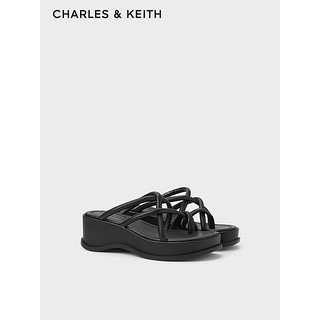 CHARLES&KEITH24春季厚底拖鞋套趾交叉带凉鞋女CK1-80580142 Black黑色 38