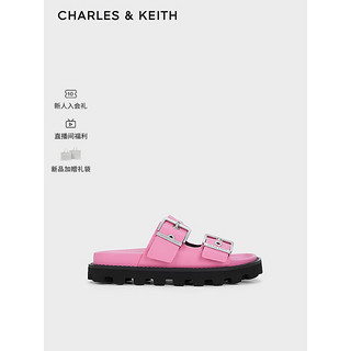 CHARLES&KEITH24春季铆钉皮带扣外穿平底拖鞋女CK1-70381029 粉红色Pink 37