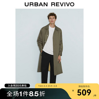 URBAN REVIVO UR2024春季男装复古宽松廓形单排扣系带翻领风衣UMF140023 橄榄绿 L