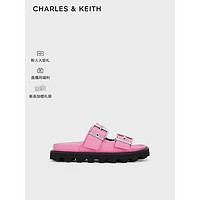 CHARLES&KEITH24春季铆钉皮带扣外穿平底拖鞋女CK1-70381029 粉红色Pink 36