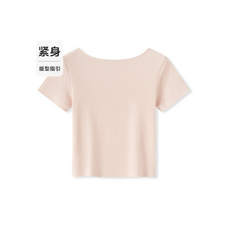 森马（Semir）短袖T恤女短款紧身气质夏季2024显瘦方领上衣 梦幻粉60302 165/88A/L