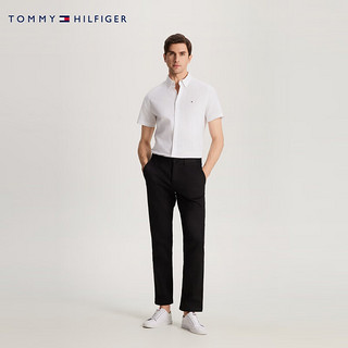 TOMMY HILFIGER 24春季男装休闲净色小绣标尖角扣修身版短袖衬衫35328 白色YCF S （：120-130斤）