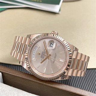 劳力士（ROLEX）m228235-0004星期日历型系列18k玫瑰金粉冰糖瑞士自动机械男表 