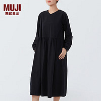 无印良品 MUJI 女式 棉平纹 衬衫连衣裙 女装裙子春季早春 内搭可叠穿 黑色 L (165/88A)