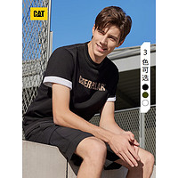 CAT卡特24春夏男撞色设计logo印花短袖T恤 黑色 L