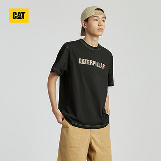 CAT 卡特彼勒 卡特24春夏男撞色设计logo印花短袖T恤 黑色 XL