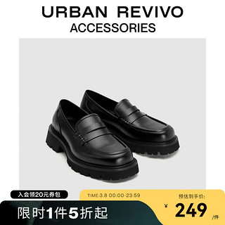 URBAN REVIVO2024春季男士经典商务通勤皮质单鞋UAMS40013 黑色 44