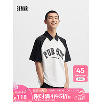 森马（Semir）POLO衫男2024夏季时尚撞色插肩袖短袖上衣美式复古学院风 白黑色调00319 175/92A/L