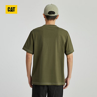 CAT卡特24春夏男撞色设计logo印花短袖T恤 暗绿色 M