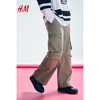 H&M男装牛仔裤2024春季丹宁风工装多口袋棉质牛仔长裤1224006 卡其绿 175/86A