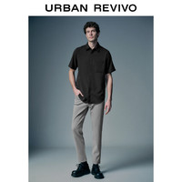 UR2024夏季男装简约休闲百搭翻领短袖开襟衬衫UMU240016 正黑 M