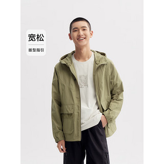 森马（Semir）外套男2024夏季宽松连帽防晒服时尚潮流户外风 深卡其50703 165/84A/S