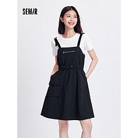 森马（Semir）连衣裙女工装风背带裙纯色T恤2024夏季 黑色90001 155/80A/S