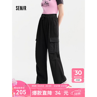 森马（Semir）休闲裤女复古工装裤夏季2024百搭阔腿裤ins潮 黑色90001 175/78A/XXL