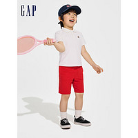 Gap男幼童2024春季速干小熊刺绣短袖polo衫儿童装T恤891696 白色 100cm(2-3岁)偏小，选大一码