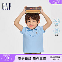 Gap男幼童2024春季速干小熊刺绣短袖polo衫儿童装T恤891696 蓝色 100cm(2-3岁)偏小，选大一码