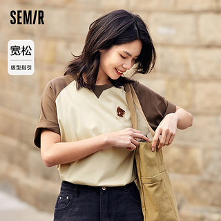 森马（Semir）罗小黑短袖T恤女中长款宽松插肩袖2024纯棉印花夏装小众 咖色调00355 165/88A/L