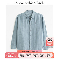 ABERCROMBIE & FITCH男装 24春夏美式复古休闲小麋鹿亚麻外套衬衫356809-1 蓝色 XS (170/84A)