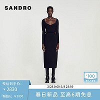 SANDRO2024早春女装时尚设计感黑色低领连衣裙长裙SFPRO03504 黑色 38