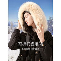 香影大毛领派克服女冬季白鸭绒黑色小众工装羽绒服外套 M