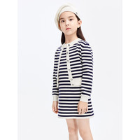 little MO&Co.little moco童装24春装女童条纹无袖针织连衣裙KBD1DRS018 蓝白条色 140/68