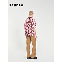 SANDRO2024早春男装法式时尚撞色印花装饰衬衫上衣SHPCM01005 60/粉色 XL