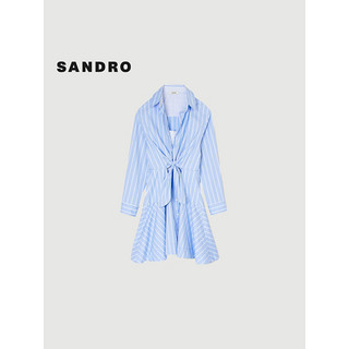 SANDRO2024早春女装法式蓝色衬衫领条纹收腰连衣裙SFPRO03598 D251/蓝色 38