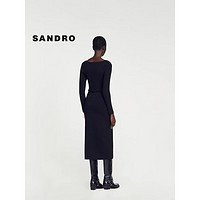 SANDRO2024早春女装时尚设计感黑色低领连衣裙长裙SFPRO03504 黑色 42