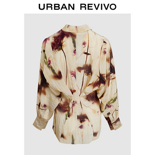 URBAN REVIVO UR2024夏季女复古慵懒度假风满印设计感开襟衬衫UWG240086 米黄印花 XS