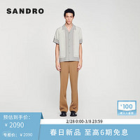 SANDRO2024早春男装经典休闲宽松格纹拼接衬衫上衣SHPCM01082 淡褐色 XL
