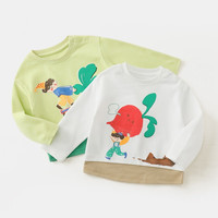 齐齐熊 cicibear男童假两件T恤春秋款女宝宝长袖2024 甜白色 120cm