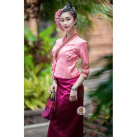 庄贝娴泰国传统服装女傣王妃服饰傣族生活装休闲日常柔软舒适日常复古 玫红含上衣和筒裙 不含 M 胸围88腰围73cm