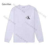 Calvin Klein美国CK 男士纯棉长袖圆领休闲印花时尚打底T恤秋冬 白色 美码XL(180-200斤)