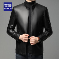罗蒙男士短款立领皮衣秋季时尚百搭潮流皮夹克男 黑色 185