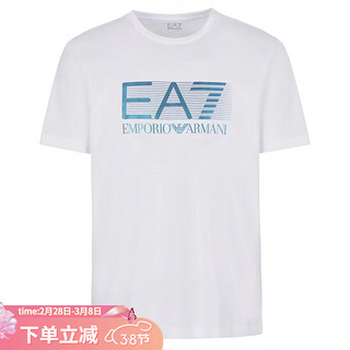 ARMANI/阿玛尼 EA7 男士时尚印花短袖圆领T恤 6LPT81 PJM9Z 白色 1100 XS