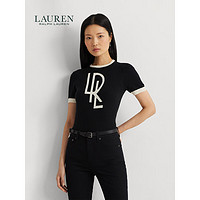 LAUREN RALPH LAUREN 拉夫劳伦 女装 24年春宽松版双色徽标短袖针织衫RL61982 001-黑色 XXL