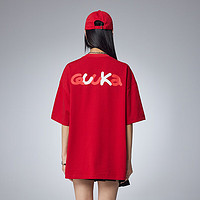 古由卡（GUUKA）xAGAHO联名休闲短袖T恤男春夏潮 可爱小熊印花上衣宽松 马术红F7976 XS