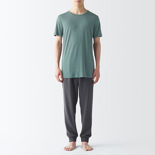 无印良品 MUJI 男式 莱赛尔 圆领 短袖T恤 男士男款 烟熏绿色 M (170/92A)