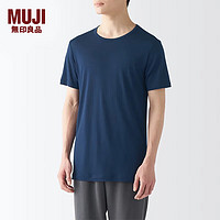 无印良品 MUJI 男式 莱赛尔 圆领 短袖T恤 男士男款 藏青色 S (165/88A)