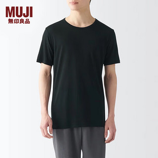 无印良品 MUJI 男式 莱赛尔 圆领 短袖T恤 男士男款 黑色 L (175/100A)