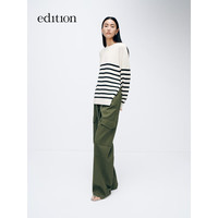 edition毛衣女2024春经典黑白条纹含羊毛侧开衩慵懒风毛衣 黑白条色 S/160