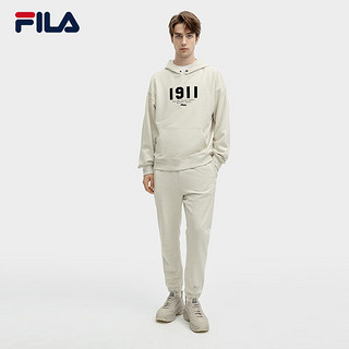 FILA 斐乐男子连帽卫衣2024春时尚休闲纯棉宽松针织上衣 淡卡其花灰-LK 190/108A/XXXL