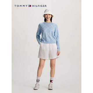 TOMMY HILFIGER【温柔力系列】24早春女菱格圆领毛衣针织衫41626 淡蓝色0G3 S