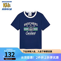 Skechers斯凯奇男女童针织短袖T恤纯棉夏季儿童圆领舒适上衣L224K056 蔚蓝色/00QP 120cm