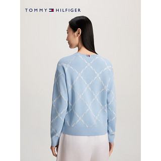 TOMMY HILFIGER【温柔力系列】24早春女菱格圆领毛衣针织衫41626 淡蓝色0G3 XL