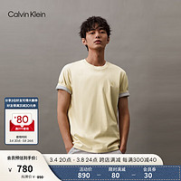 Calvin Klein Jeans24春夏男士休闲简约印花丝光棉光滑短袖T恤J326336 LFU-豆汁黄  S