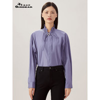 哥弟真的好女装简约宽松木耳边棉衬衫上衣女（附别针）8300135 紫 S(2码)