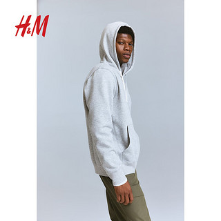 H&M2024春季男士简约风小众拉链户外运动连帽套头衫1214952 混浅灰色 180/124A