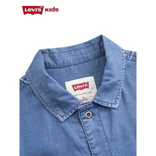 Levi's李维斯童装24夏季男童竖条纹拼接衬衫儿童梭织牛仔短袖上衣 湖灰蓝 120/60(6)