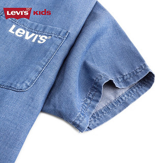 Levi's李维斯童装24夏季男童竖条纹拼接衬衫儿童梭织牛仔短袖上衣 湖灰蓝 130/64(7)